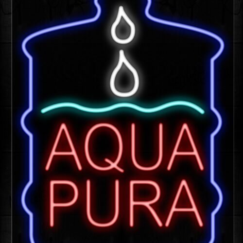 Image of 10395 Aqua Pura With Gallon Logo Neon Signs_24x31 Black Backing