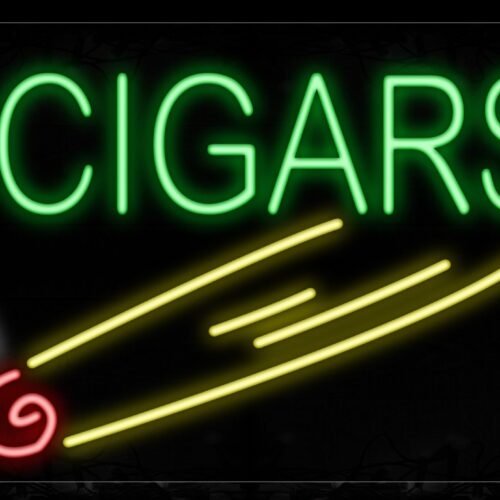 Image of 10419 Cigars In Green With Logo Neon Signs_20x37 Black Backing