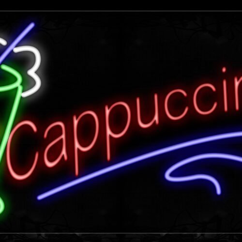 Image of 10428 Cappuccino In red With blue line and glass Neon Signs_20x37 Black Backing