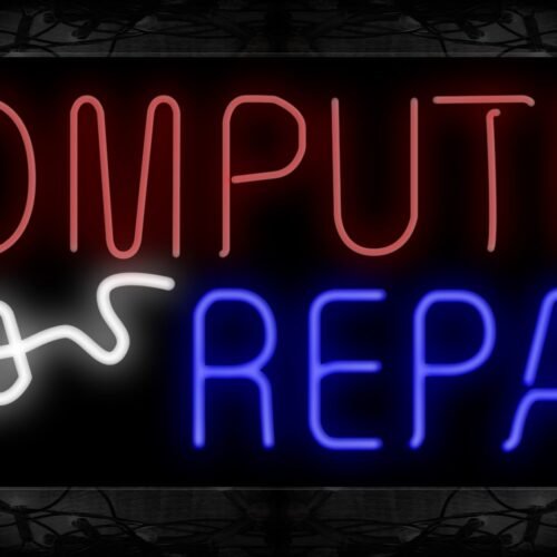 Image of 10477 Computer Repair with mouse logo Neon Sign 13x32 Black Backing