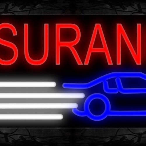 Image of 10563 Insurance in red with car logo Neon Sign 13x32 Black Backing