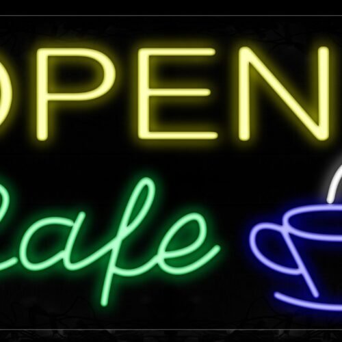 Image of 10672 Open Cafe With Cup Logo Neon Signs_20x37 Black Backing