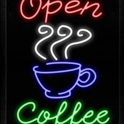 Image of 10709 Open Coffee With Mug Logo Neon Signs_24x31 Black Backing