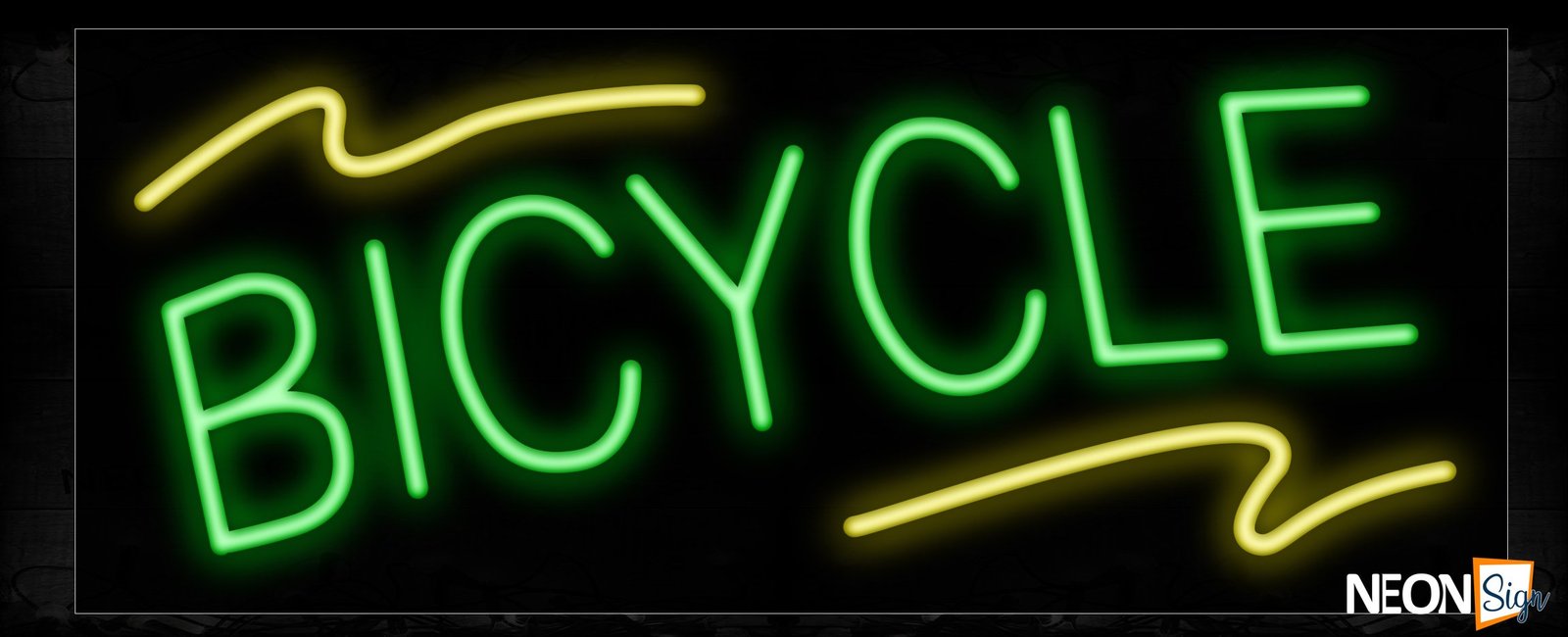 Image of 10742 Bicycle in green with yellow lines Neon Sign_13x32 Black Backing