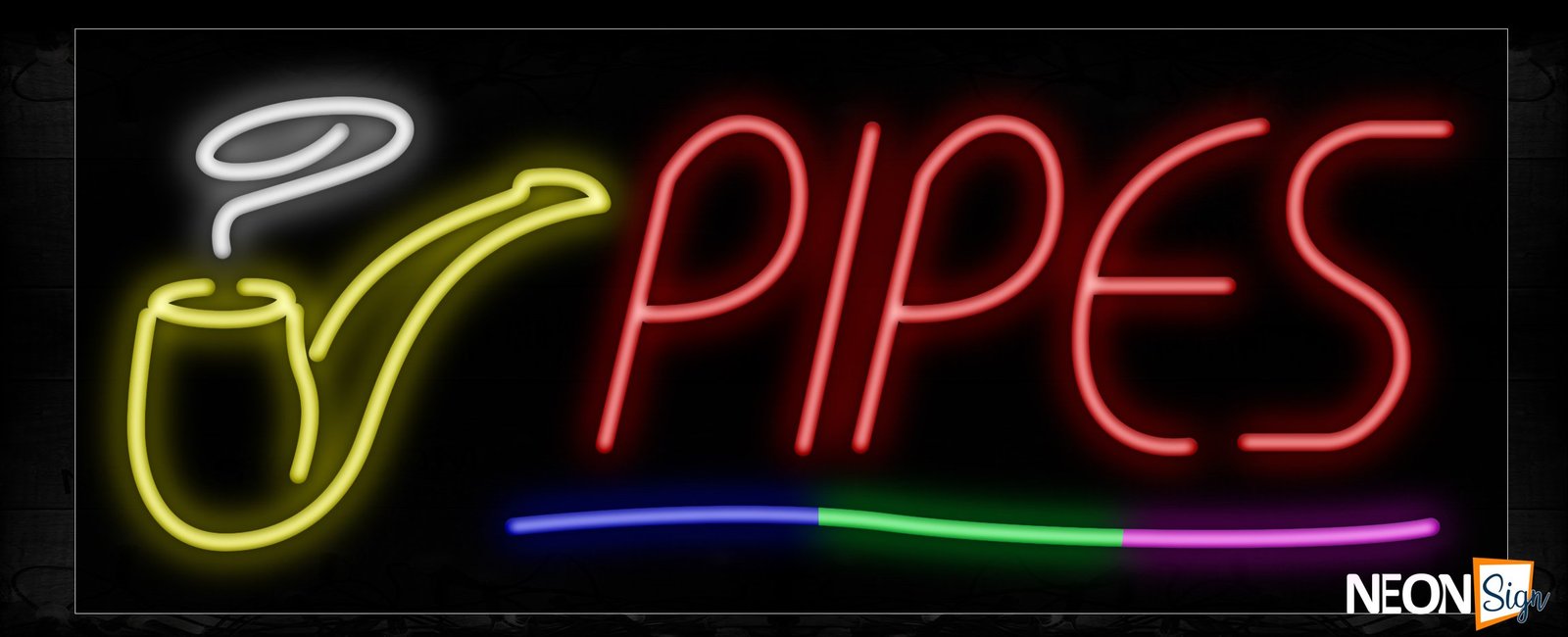 Image of 10876 Pipes With Lighted Pipe And Smoke Traditional Neon_13x32 Black Backing