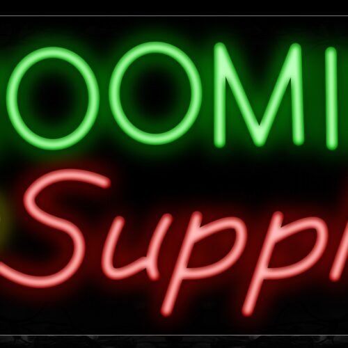 Image of 10946 Grooming Supplies with dog footprint Neon Sign_13x32 Black Backing