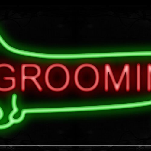 Image of 10954 Grooming Inside Dog Logo Border Neon Sign_13x32 Black Backing