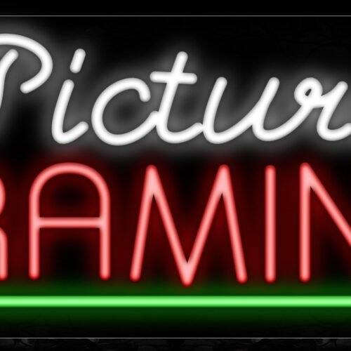 Image of 10957 Picture Framing with green border Neon Sign_13x32 Black Backing