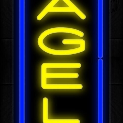Image of 10963 Bagels in yellow with blue border (Vertical) Neon Sign 13x32 Black Backing