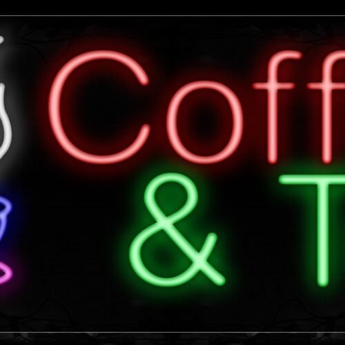 Image of 11182 Coffee & Tea With Cup Logo Neon Signs_13x32 Black Backing