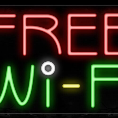 Image of 11405 free wifi with border led bulb sign_13x32 Black Backing