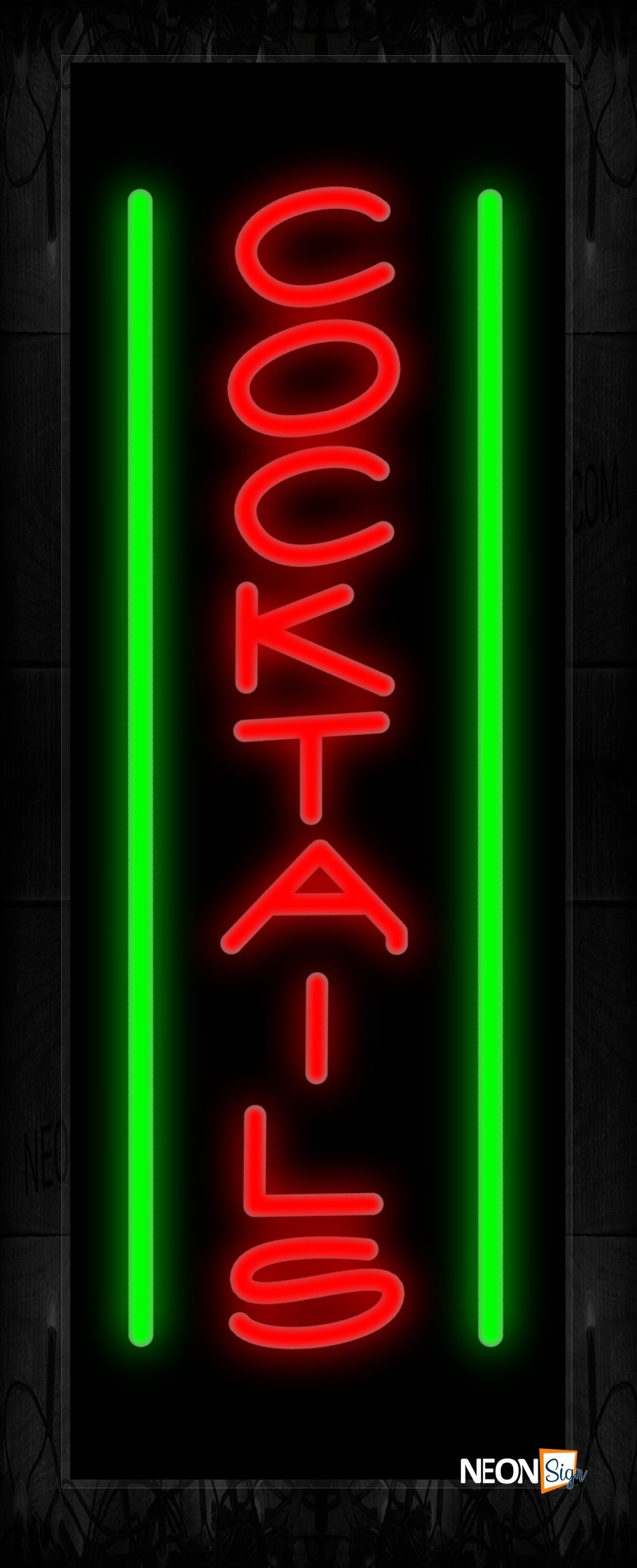Image of 11535 Cocktails with vertical line Neon Sign 13x32 Black Backing