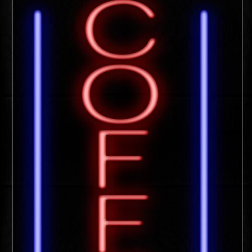 Image of 11571 Hot Coffee With Blue Lines (Vertical) Neon Signs_13x32 Black Backing