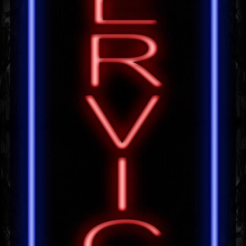 Image of 11619 Service with blue border Neon Sign_32 x12 Black Backing