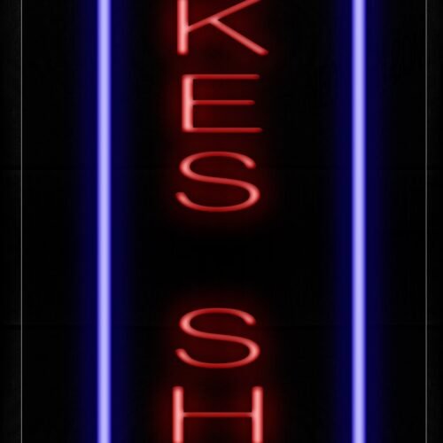Image of 11623 Smoke Shop In Red With Blue Border (Vertical) Neon Signs_13x32 Black Backing