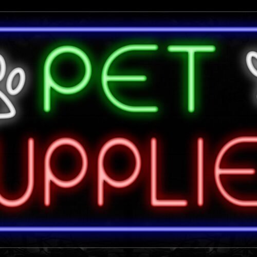 Image of 11765 Pet Supplies With Blue Border And Puppy Foot Print Neon Sign_20x37 Black Backing