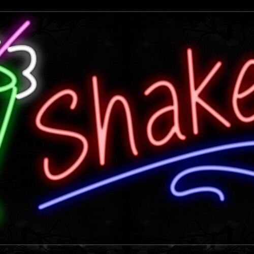Image of 11778 Shakes In Red With Blue Line And Glass Neon Signs_20x37 Black Backing