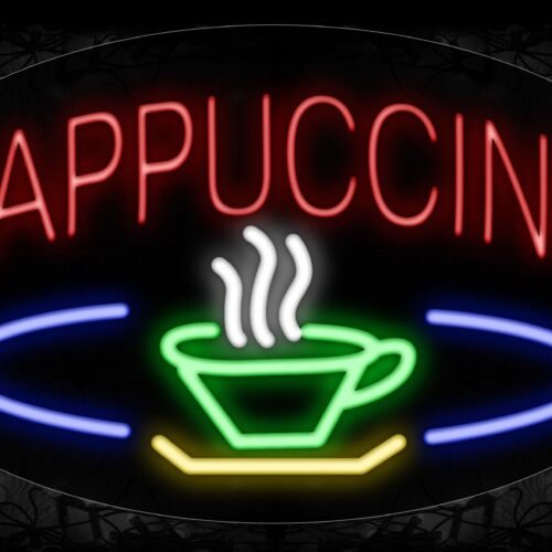 Image of 14029 Cappuccino With Coffee Glass Neon Signs_17x30 Contoured Black Backing