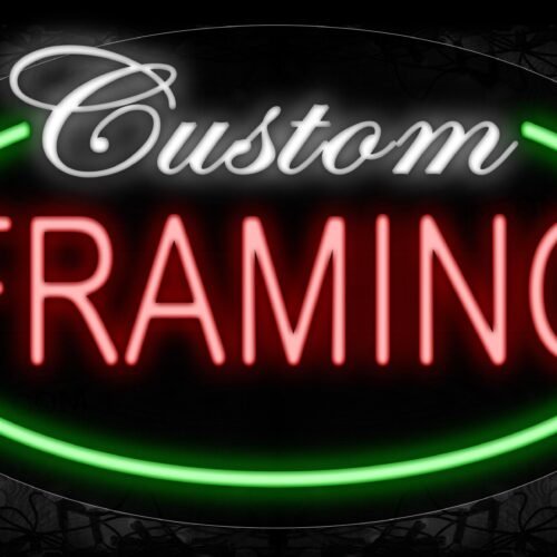 Image of 14102 Custom Framing With Green Oval Border Neon Signs_17x30 Contoured Black Backing