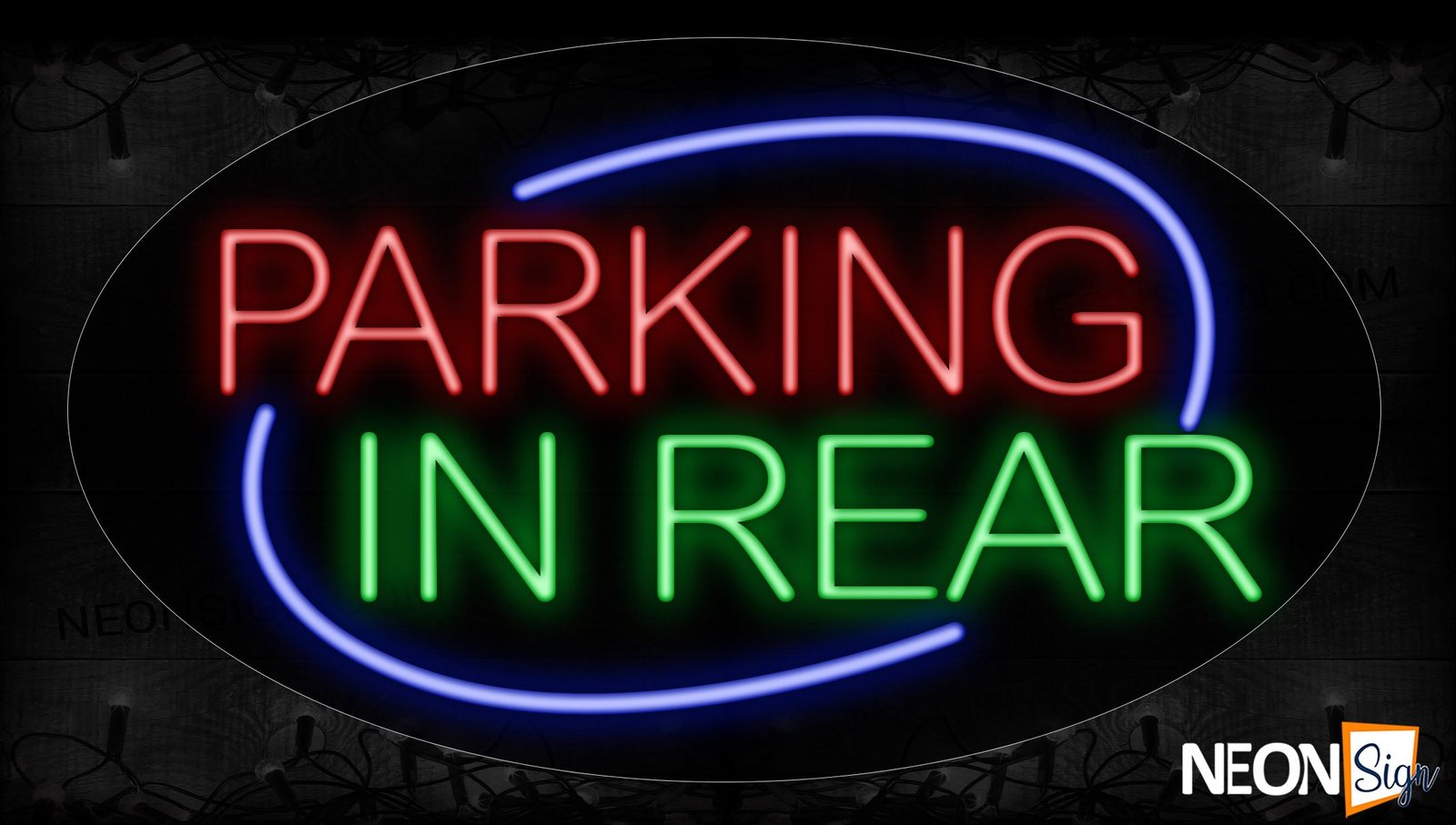 Image of 14116 Parking In Rear With Curve Border Neon Signs_17x30 Contoured Black Backing