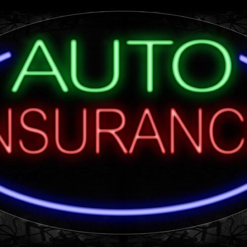 Image of 14143 Auto Insurance With Blue Oval Border Neon Signs_17x30 Contoured Black Backing