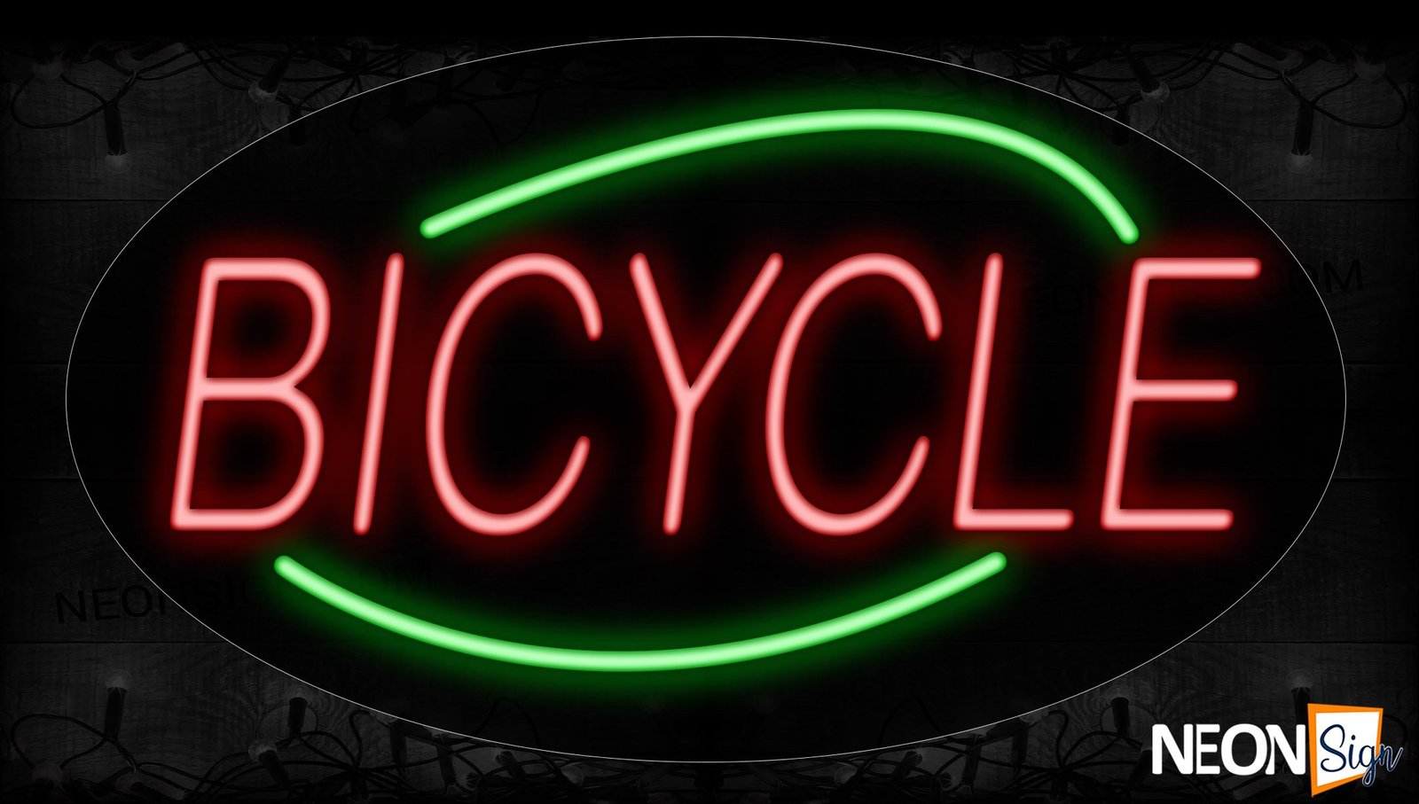 Image of 14153 Bicycle With Green Arc Border Neon Signs_17x30 Contoured Black Backing
