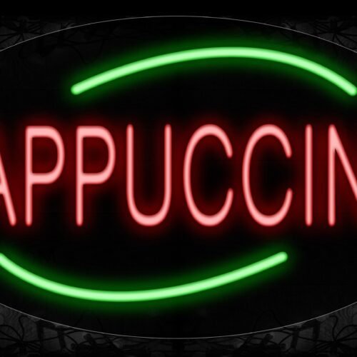 Image of 14169 Cappuccino With Green Arc Border Led Bulb Sign_17x30 Contoured Black Backing