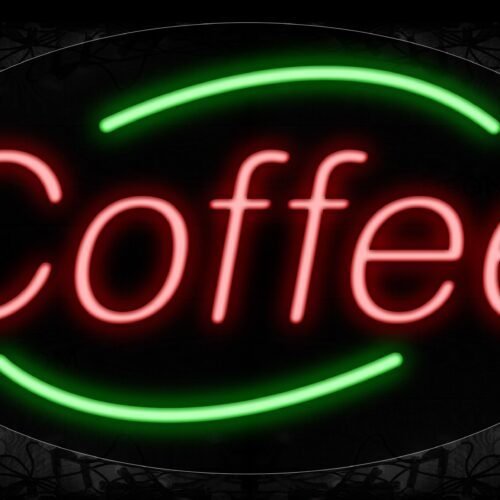 Image of 14179 Coffee With Arc Border Neon Signs_17x30 Contoured Black Backing