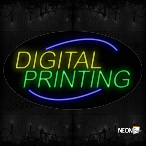 Image of 14190 Digital Printing With Blue Arc Border Led Bulb Sign_17x30 Contoured Black Backing