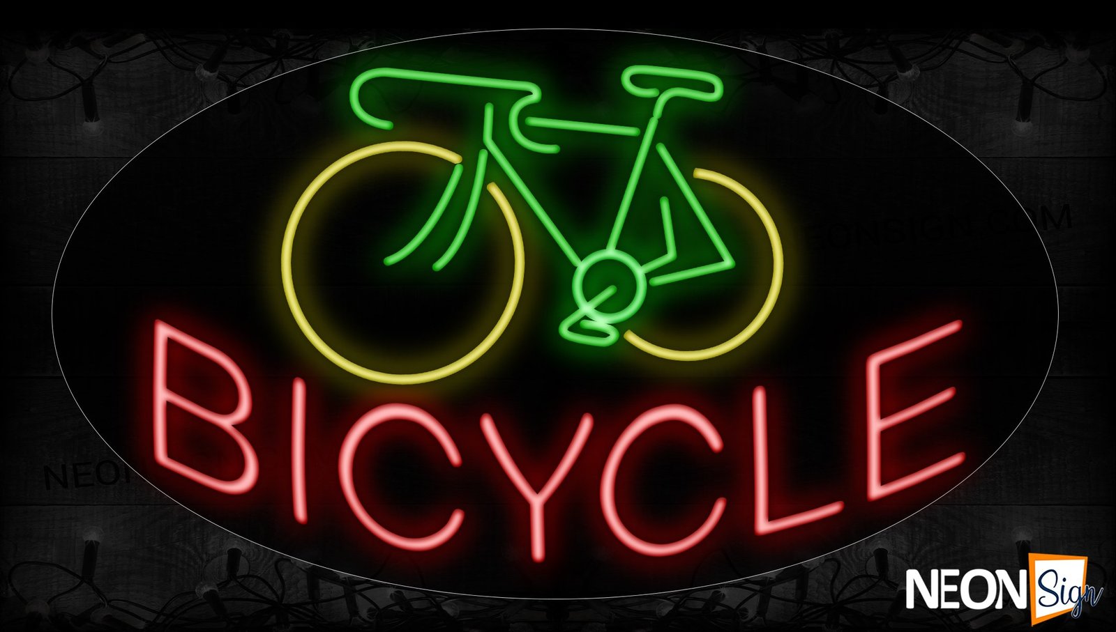 Image of 14324 Bicycle With Logo Neon Signs_17x30 Contoured Black Backing