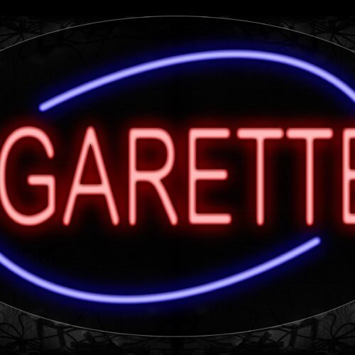 Image of 14335 Cigarettes In Red With Blue Arc Border Neon Signs_17x30 Contoured Black Backing