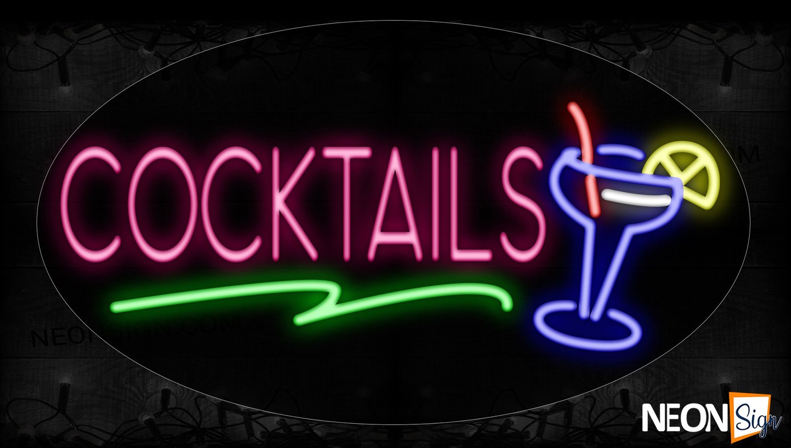 Image of 14336 Cocktails With Wine Glass Neon Signs_17x30 Contoured Black Backing