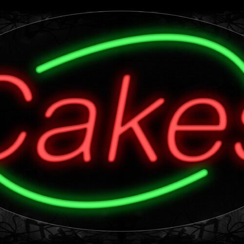 Image of 14383 Cakes In Red With Green Arc Border Neon Signs_17x30 Contoured Black Backing