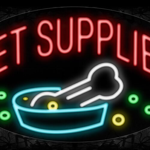 Image of 14390 Pet Supplies With Logo Neon Sign_17x30 Contoured Black Backing