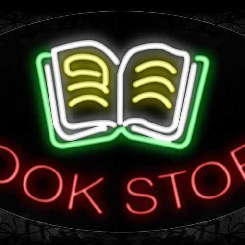 Image of 14498 Bookstore With Open Book Image Arc Border Neon Signs_17x30 Contoured Black Backing