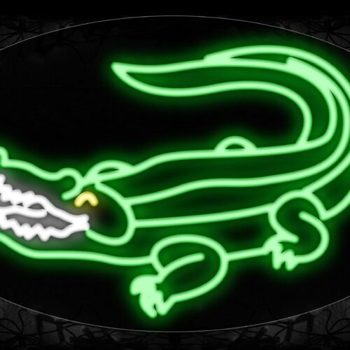 Image of 14569 Crocodile Image With Arc Border Led Bulb Sign_17x30 Contoured Black Backing