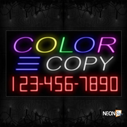 Image of 15060 Color Copy And Phone Number With Blue Lines Neon Signs_20x37 Black Backing