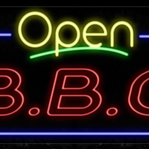 Image of 15418 Open B.B.Q With Border Neon Signs_20x37 Black Backing