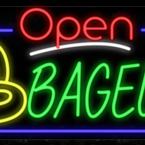 Image of 15456 Open Bagels With Border & Bread Logo Neon Signs_20x37 Black Backing