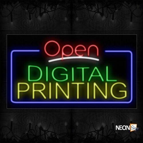 Image of 15494 Open Digital Printing With Blue Border And White Line Neon Signs_20x37 Black Backing