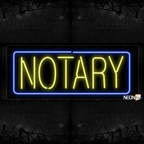 Image of 10096 notary with blue border neon sign_13x32 Black Backing