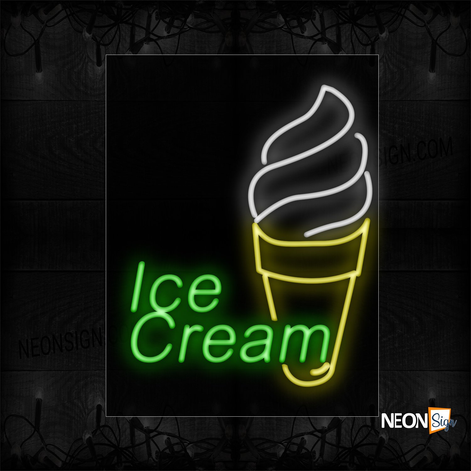 Image of 10411 Ice Cream With Ice Cream Image Vertical Border Led Bulb Sign_24x31 Black Backing