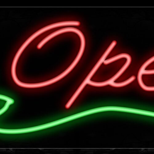 Image of 10433 Open with flower underneath Neon Sign_13x32 Black Backing