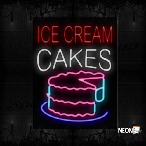 Image of 10497 Ice Cream Cakes With Cake Logo Neon Signs_24x31 Black Backing