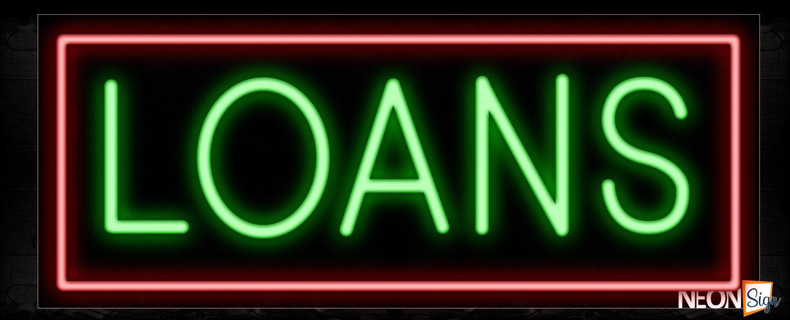 Image of 10568 Loans with red border Neon Sign _13x32 Black Backing
