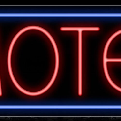 Image of 10579 Motel in red with blue border Neon Sign_13x32 Black Backing