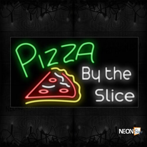 Image of 10692 Pizza By The Slice With Sliced Pizza Neon Sign_20x37 Black Backing