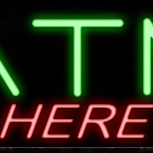 Image of 10713 ATM Here with blue lines Neon Sign_13x32 Black Backing