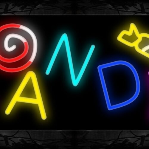 Image of 10758 Colorful CANDY with logo Neon Sign 13x32 Black Backing