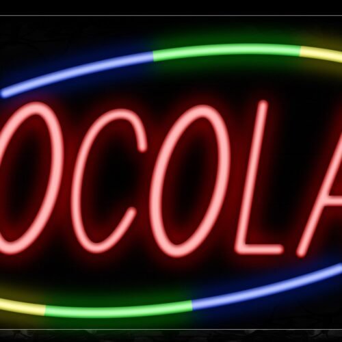 Image of 10766 chocolate with border led bulb sign_13x32 Black Backing